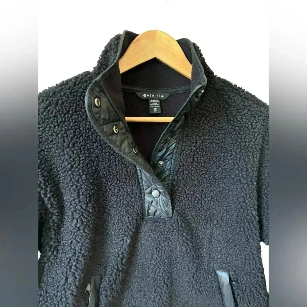Athleta Tops Athleta Cozy Sherpa Snap Sweatshirt Black Size XS Pockets - Picture 6 of 12